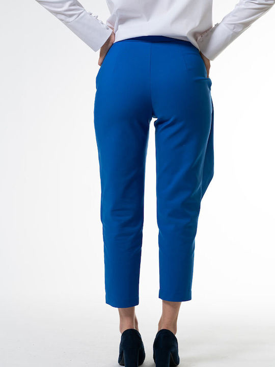 Pantaloni Dama Din Țesătură Cu Linie Tapered Cu Dungi Albăstrui