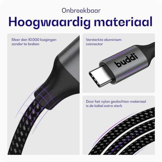 Buddi Cablu Flex USB 2.0 USB-C Male - 3,5 mm Negru 2m