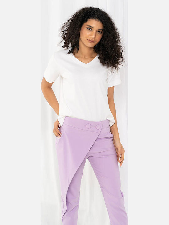 Pantaloni Dama Din Țesătură În Linie Tapered Violet