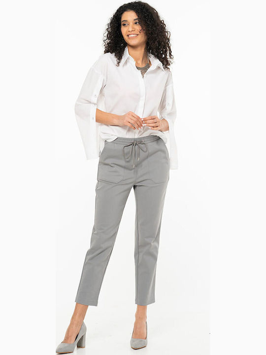 Women's Fabric Trousers in Relaxed Fit Grey