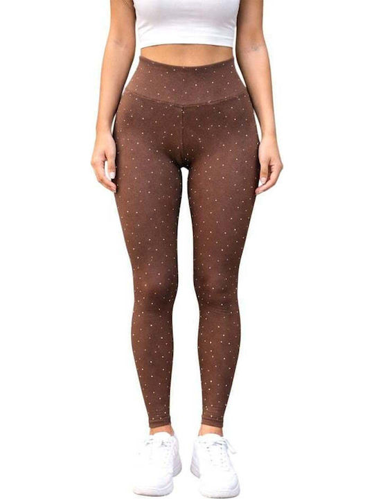 Training Damen Lang Leggings Hohe Taille & Push-up Schokoladenbraun