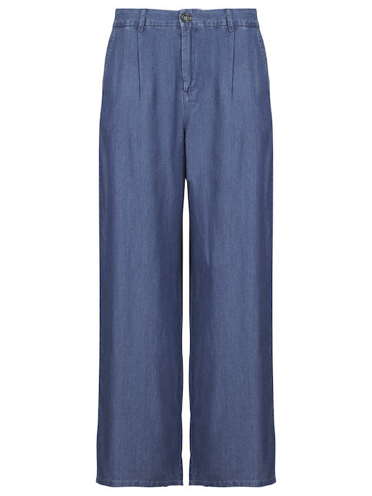 Pantaloni Dama Din Țesătură Cu Pantaloni Evazați Albastru
