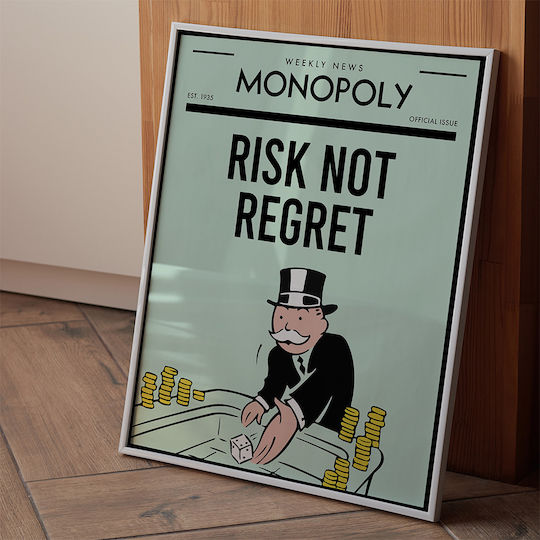 Quote Poster Risk Not Regret Monopoly Pq133 50cm X 70cm Κορνίζα Καφέ Ξύλου