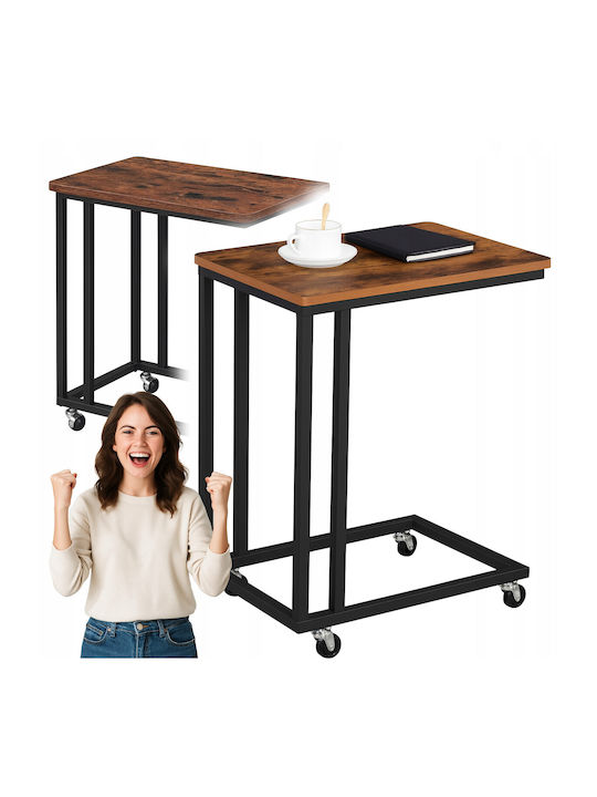 Rechteckiger Beistelltisch Holz mit Rädern Schwarz M50xB35xH60cm Zola