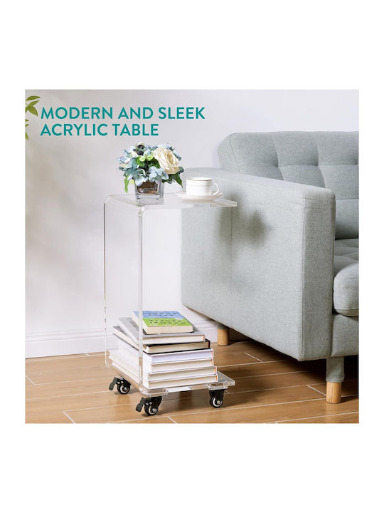 Square Side Table with Wheels Transparent L30xW30xH66cm