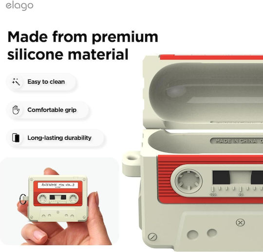 Elago Cassette Tape Hang Silicone Case with Hook in White Color for Apple AirPods Pro 3
