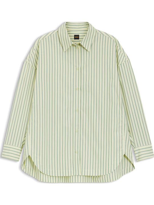 Long Sleeve Women's Beige Striped Shirt