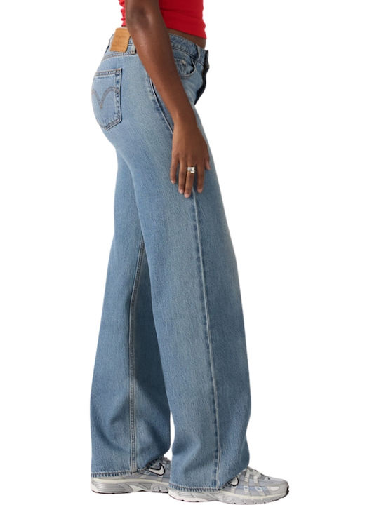 Low Waist Women's Jean Trousers in Loose Fit Medium Wash Blue