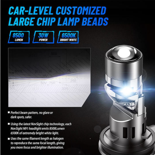 NovSight Car and Motorcycle Lamp H11 Canbus LED 6500K Cold White 12V 60W