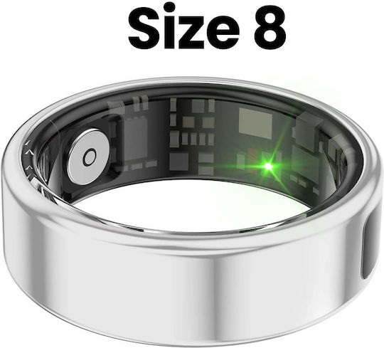 Avizar Saturn Smart Ring 18.1mm with Heart Beat Monitor Silver
