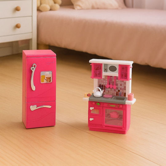 Doll Kitchen Set Refrigerator Oven Accessories Pink