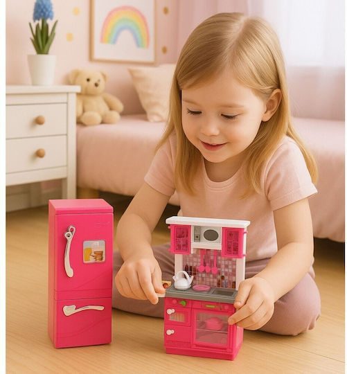 Doll Kitchen Set Refrigerator Oven Accessories Pink