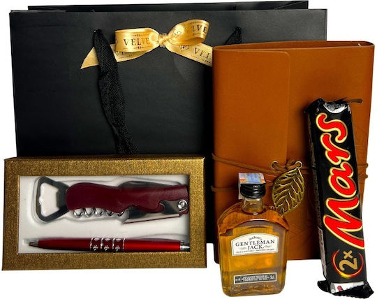 Gentleman Choice Мъжки Комплект Jack Daniel's 50 Мл Винтидж Тефтер Химикалка Отварачка За Вино Mars Bar