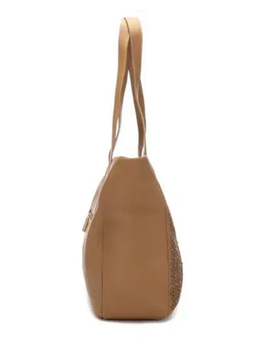 Damen-Schultertasche aus Wildleder in Camel
