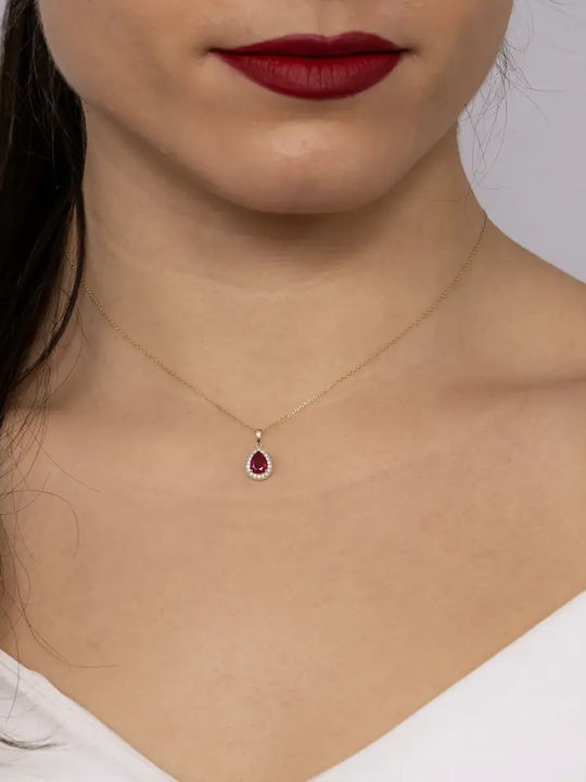 Rosette Necklace Made of 14K Gold with Red Zircon