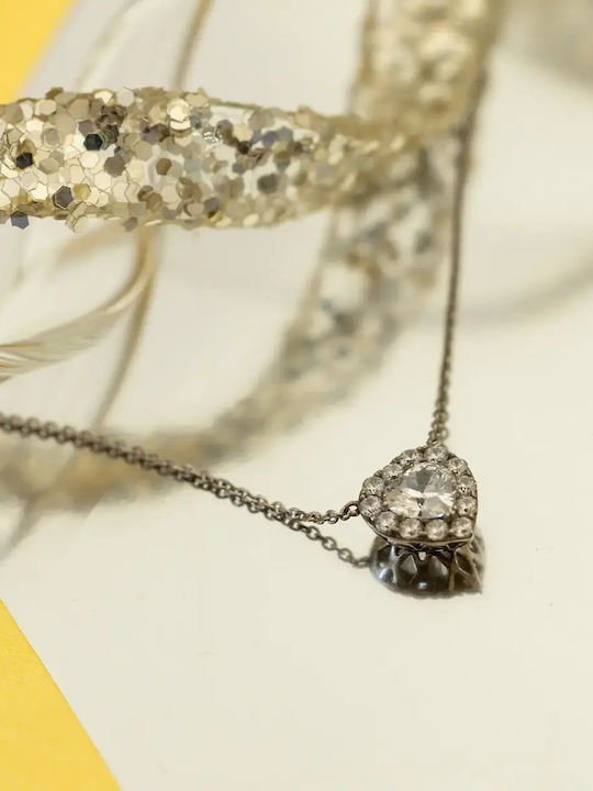 Halskette Rosette aus Weißgold 9K mit Zirkon