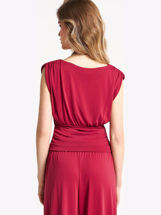 Women's Sleeveless Blouse with V Neckline Fuchsia