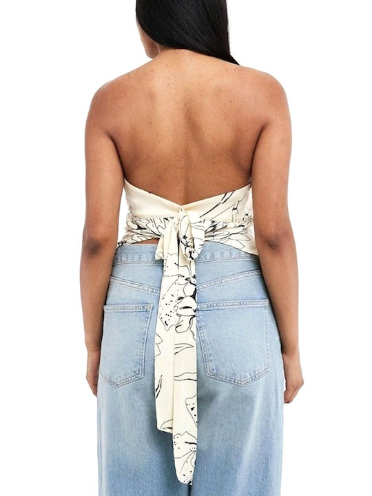 Topshop Дамски Crop Топ Флорален Екрю-Черно Topshop Дамски Crop Топ Флорален Екрю-Черно
