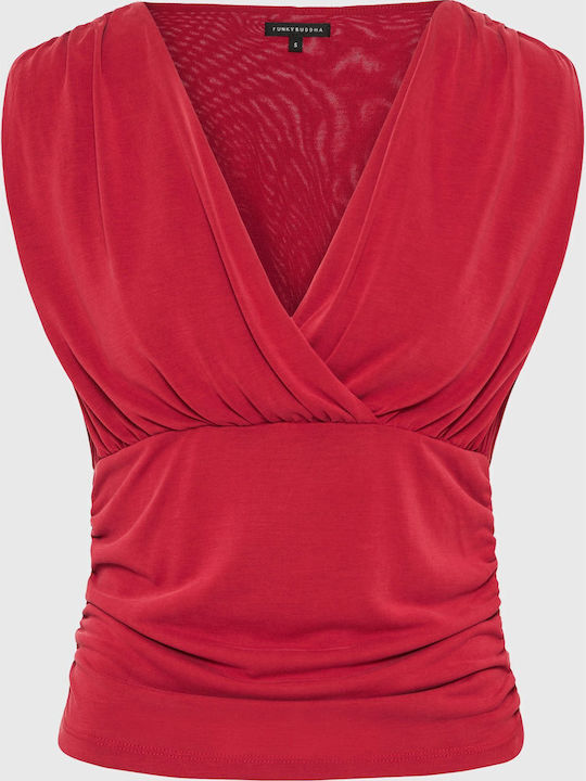 Women's Sleeveless Blouse with V Neckline Fuchsia
