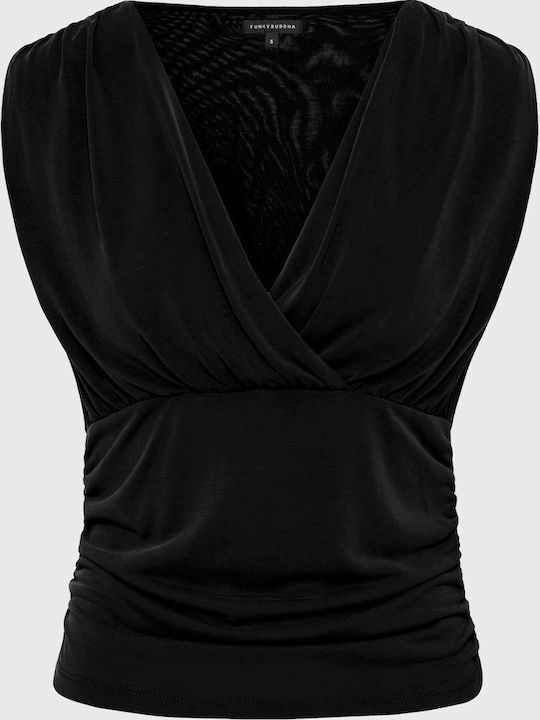 Women's Sleeveless Blouse with V Neckline Black
