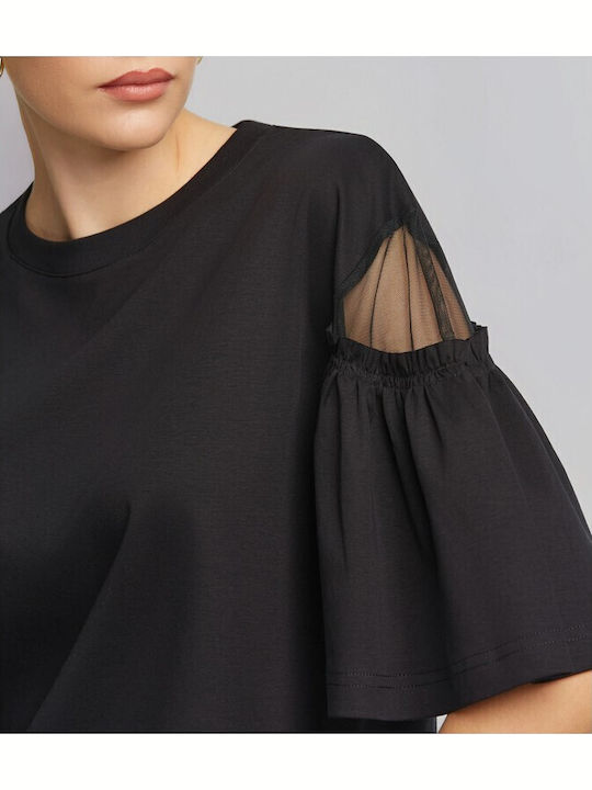 Women's Cotton Blouse with Mesh Black