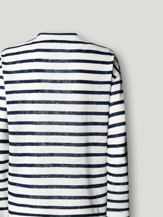 Women's Cotton Long Sleeve Striped Deep Sea Blue Top
