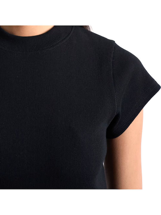 Women's Cotton Short Sleeve Black Blouse