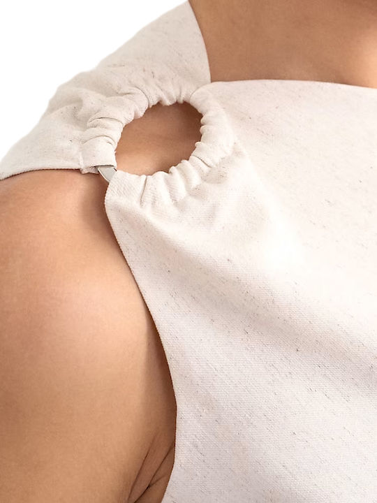Women's Summer Linen Off-Shoulder Sleeveless Ecru Blouse