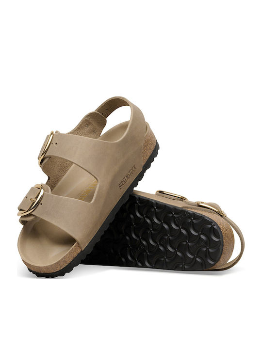 Milano Leder Flache Damen Sandalen Braun Schmal Passform