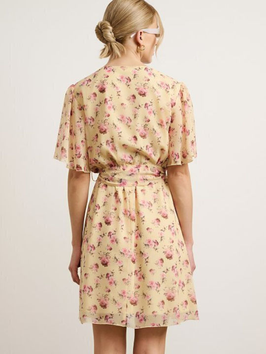 Sommer Mini Wickel Kleid Gelbe