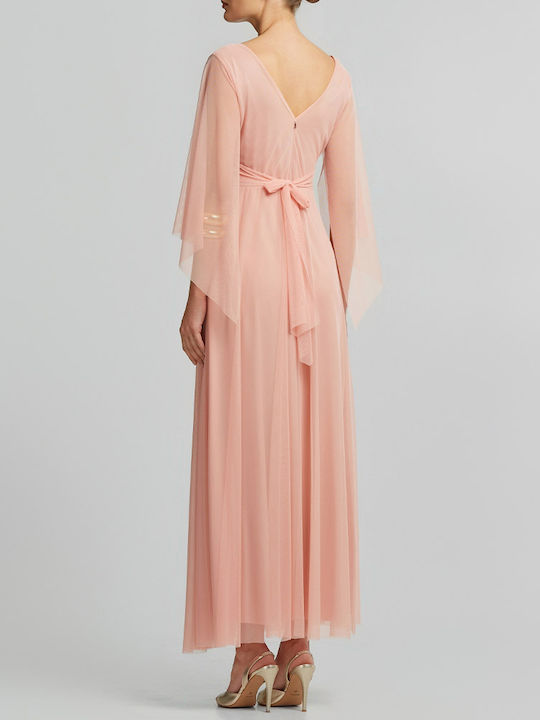 Maxi Dress for Wedding Christening with Tulle Salmon