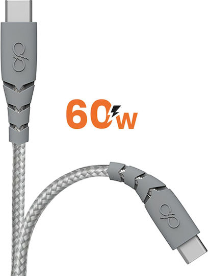 Force Power Ултра-усилен USB-C към USB-C Кабел 2м 3A Сив