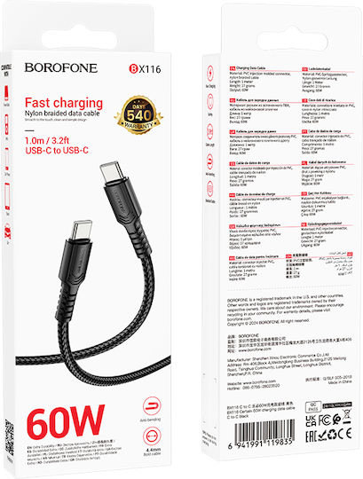 Borofone Usb-c To Usb-c Data Charging Cable Borofone Bx116 Certain 60w 1m Black