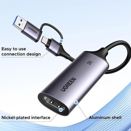 Ugreen Cm629 Конвертор USB-A / USB-C Мъжки в HDMI Женски Сив