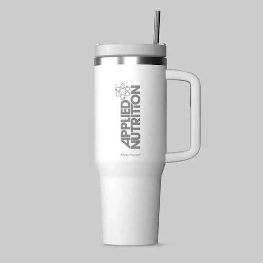 Applied Nutrition Handled Tumbler Θερμός Ανοξείδωτο 1.2lt White με Καλαμάκι και Λαβή