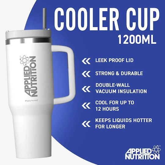Applied Nutrition Handled Tumbler Θερμός Ανοξείδωτο 1.2lt White με Καλαμάκι και Λαβή