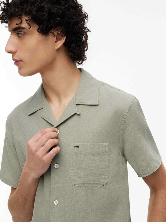 Short Sleeve Linen Shirt Khaki