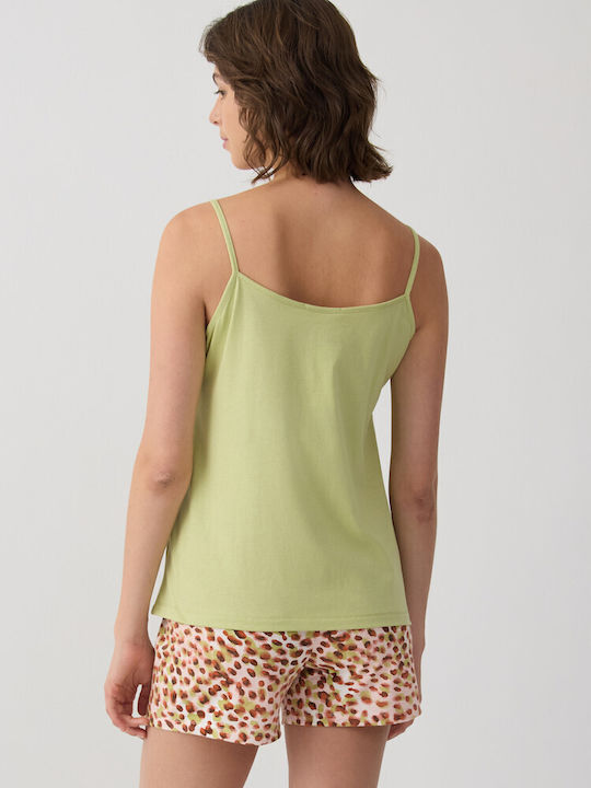 Minerva Summer Women's Cotton Pyjama Set Turquoise Dusty Animal