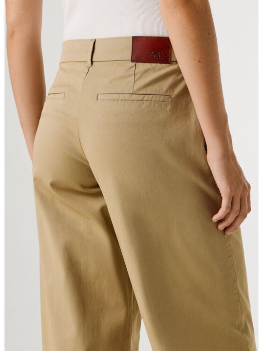 Women's Leather Trousers in Straight Leg Light Beige