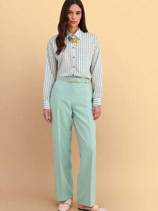 Women's Fabric Trousers in Straight Leg Green