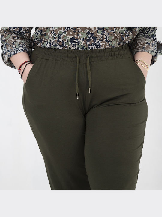 Damen Stoffhose mit Gummiband in Gerader Beinstil Khaki