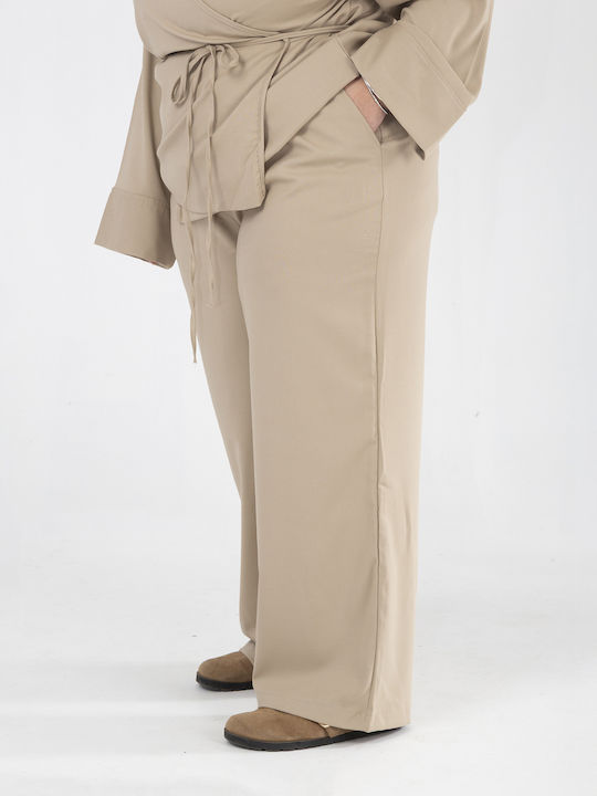 Damen Beige Set mit Hosen für Damen mit Gummiband
