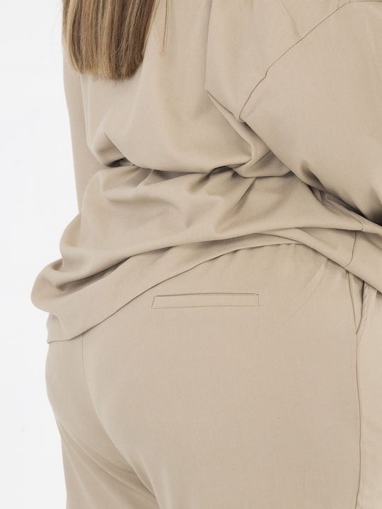 Damen Beige Set mit Hosen für Damen mit Gummiband
