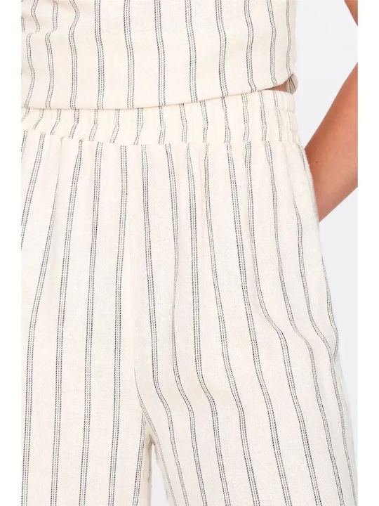 Women's Linen Trousers in Relaxed Fit Striped Beige
