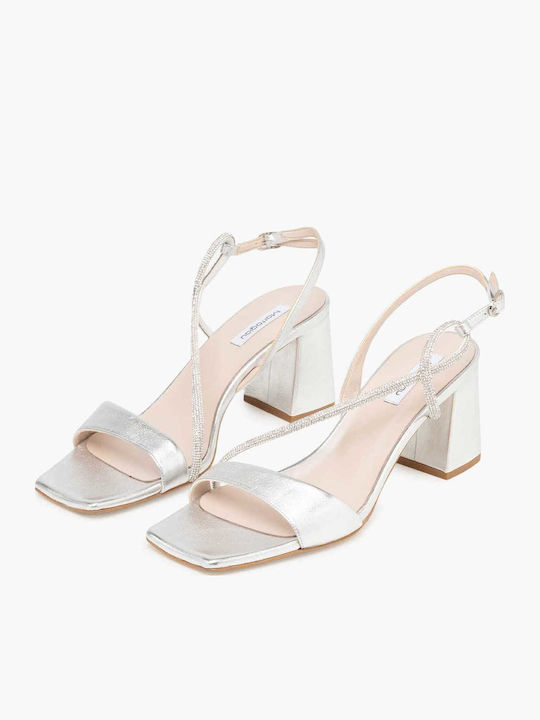 Damen Sandalen Aus Leder Silber