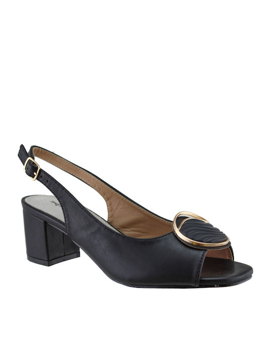 Adams Black Women's Sandals Thick Heel Round Decorative