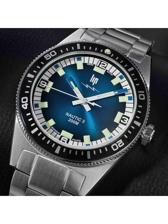 Lip Watches Men's Battery Watch with Silver Metal Bracelet