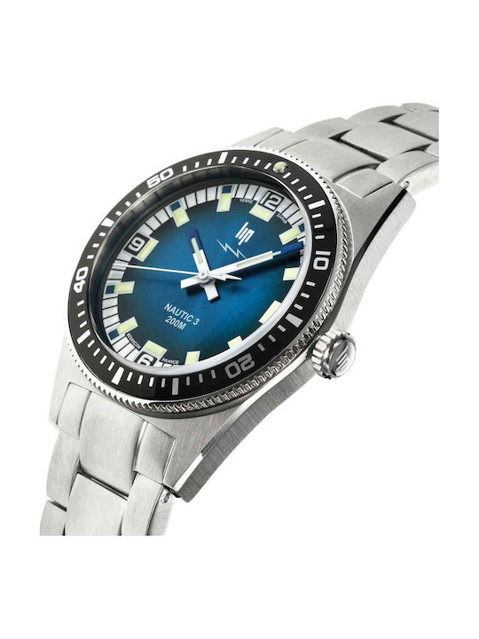 Lip Watches Men's Battery Watch with Silver Metal Bracelet