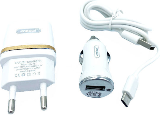 Auto Gs Car Charger with one Port: 1xUSB with Cable Lightning White Color