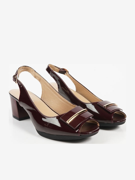 Patent Leather Heels with Strap Burgundy